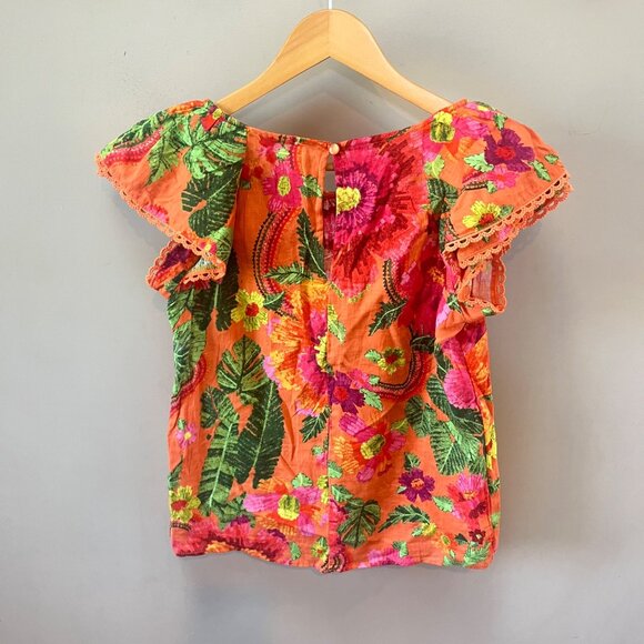 NEW Cynthia Rowley Womens Floral Print Orange Top S Linen/Rayon Blend - Picture 7 of 7